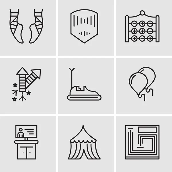 Conjunto de 9 ícones editáveis simples, tais como jogo de tabuleiro, Barraca, TV, Balões, Carro abundante, Fogos de artifício, Tic tac toe, Máscara, Ballet — Vetor de Stock