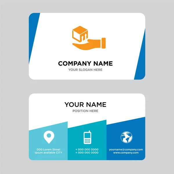 Delivery box on a hand business card design template — Stock Vector