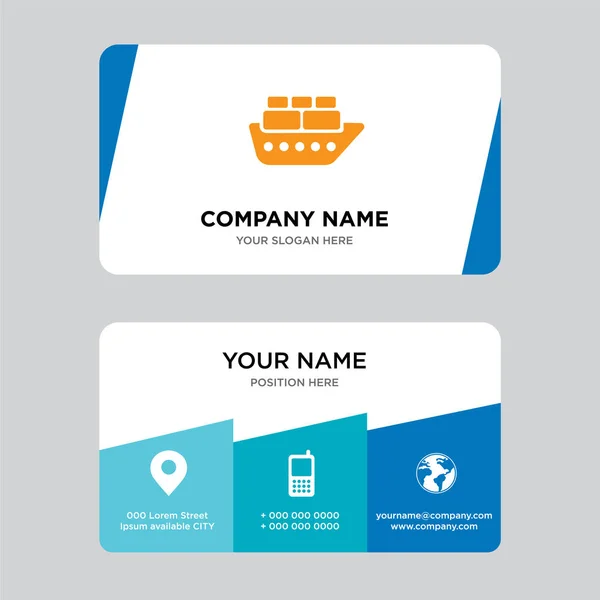 Containers on oceanic ship business card design template — Stock Vector