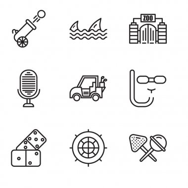 9 set şeker, rulet, Domino, dalış gibi basit düzenlenebilir simgeleri maske, Golf araç, mikrofon, Hayvanat Bahçesi, köpekbalıkları, savaş topu