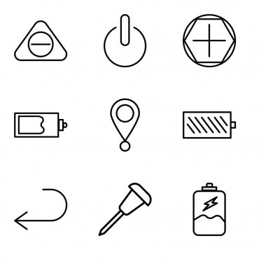 9 set pil şarj, raptiye, sol, pil seviyesi, konum işaretçisi, sihirli değnek, Ekle aracı, güç düğmesi, Subtracting düğmesini işaret eden ok gibi basit düzenlenebilir simgeleri