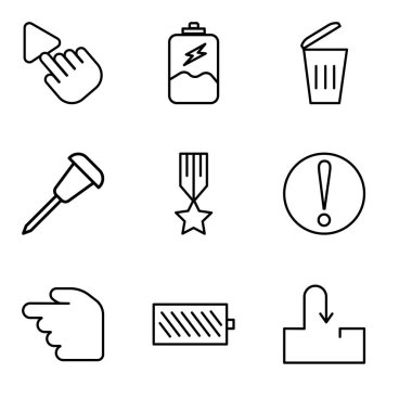 9 set basit düzenlenebilir simgeleri gelen kutusu, pil seviyesi, gibi kum saati, dikkat, bir yıldız, raptiye, Çöp Kovası, pil şarj, seçim aracı ile madalya