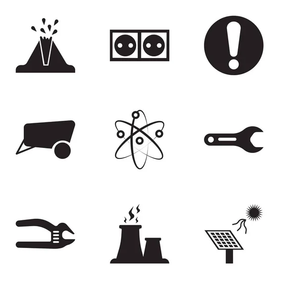 Sada 9 jednoduché upravit ikony jako sluneční baterie, tkaniny pára, nastavitelný klíč, potrubí klíč, chemické, dray, vykřičník, socket, sopka — Stockový vektor