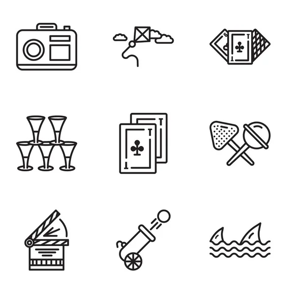 Conjunto de 9 ícones editáveis simples, como tubarões, canhão, Clapperboard, doces, cartões, óculos, cassino, pipa, câmera — Vetor de Stock