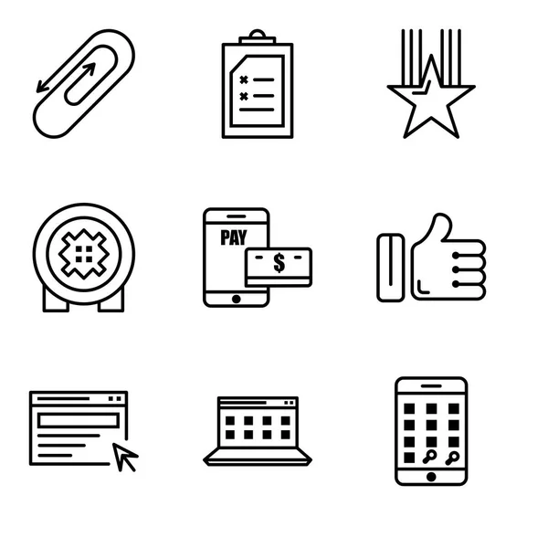 Zestaw 9 prostych ikon edycji takich jak telefon, komputer, wyszukiwania, takich jak płatności, bezpieczny bank, gwiazda, dokument, plik — Wektor stockowy