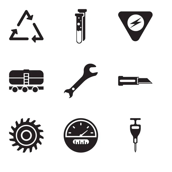 Conjunto de 9 ícones editáveis simples, como perfurador, velocímetro, lâmina de serra, faca, chave ajustável, trem, perigo, cápsula, triângulo — Vetor de Stock