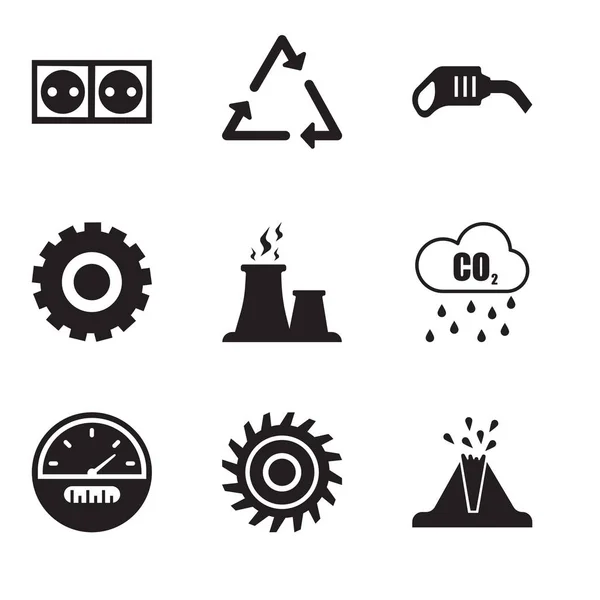 Set de 9 iconos editables simples como volcán, hoja de sierra, velocímetro, Co2, vapor de tela, ajuste, bomba, triángulo, zócalo — Vector de stock