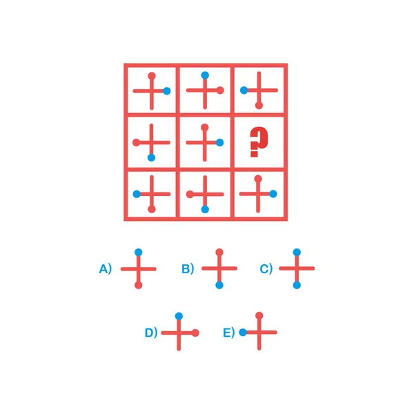 Escolha a resposta correta. Teste de QI. Tarefa lógica, jogo educativo para estudantes. desenvolvimento da lógica, iq. Tarefa jogo exame o que vem a seguir, ilustração vetorial — Vetor de Stock