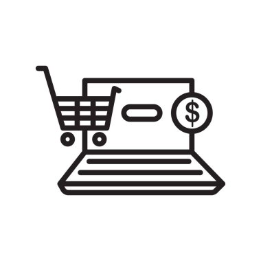 Web ve mobil uygulama tasarımınız için çevrimiçi dükkan simgesi vektörü beyaz arkaplanda izole edildi