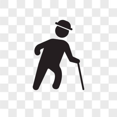 Çubuk vektör simgesiyle yürüyen şapkalı yaşlı adam trans üzerinde izole edilmiş.