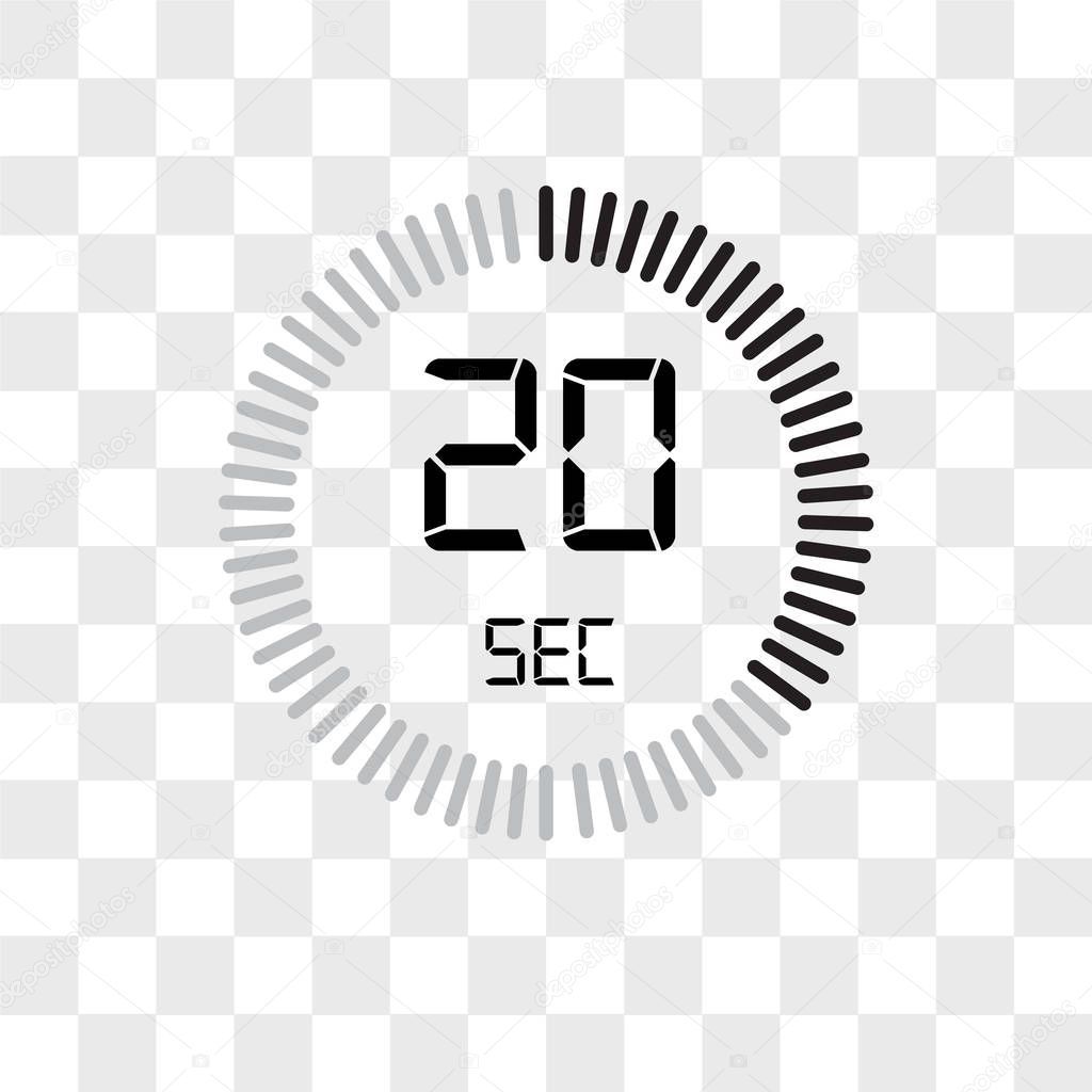 The 20 seconds vector icon isolated on transparent background, T