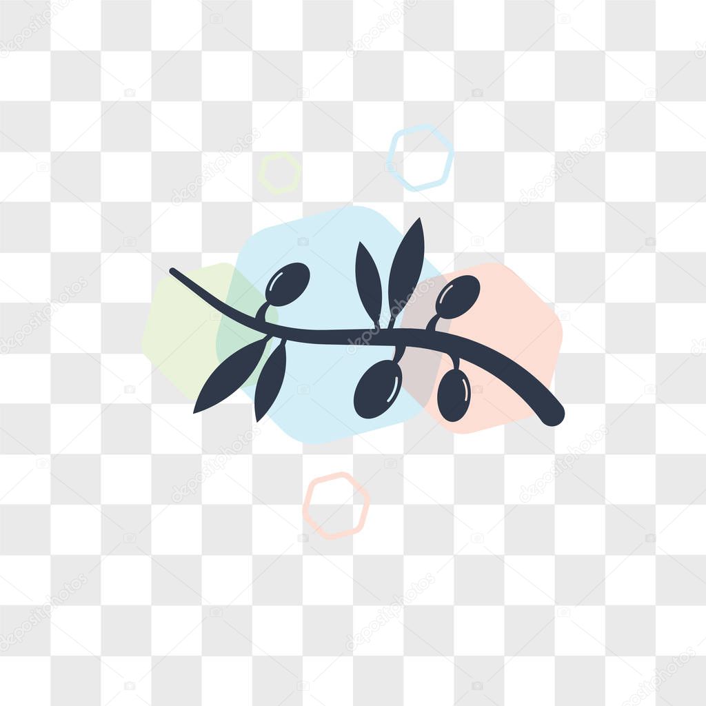 Olives on a branch vector icon isolated on transparent background, Olives on a branch logo concept