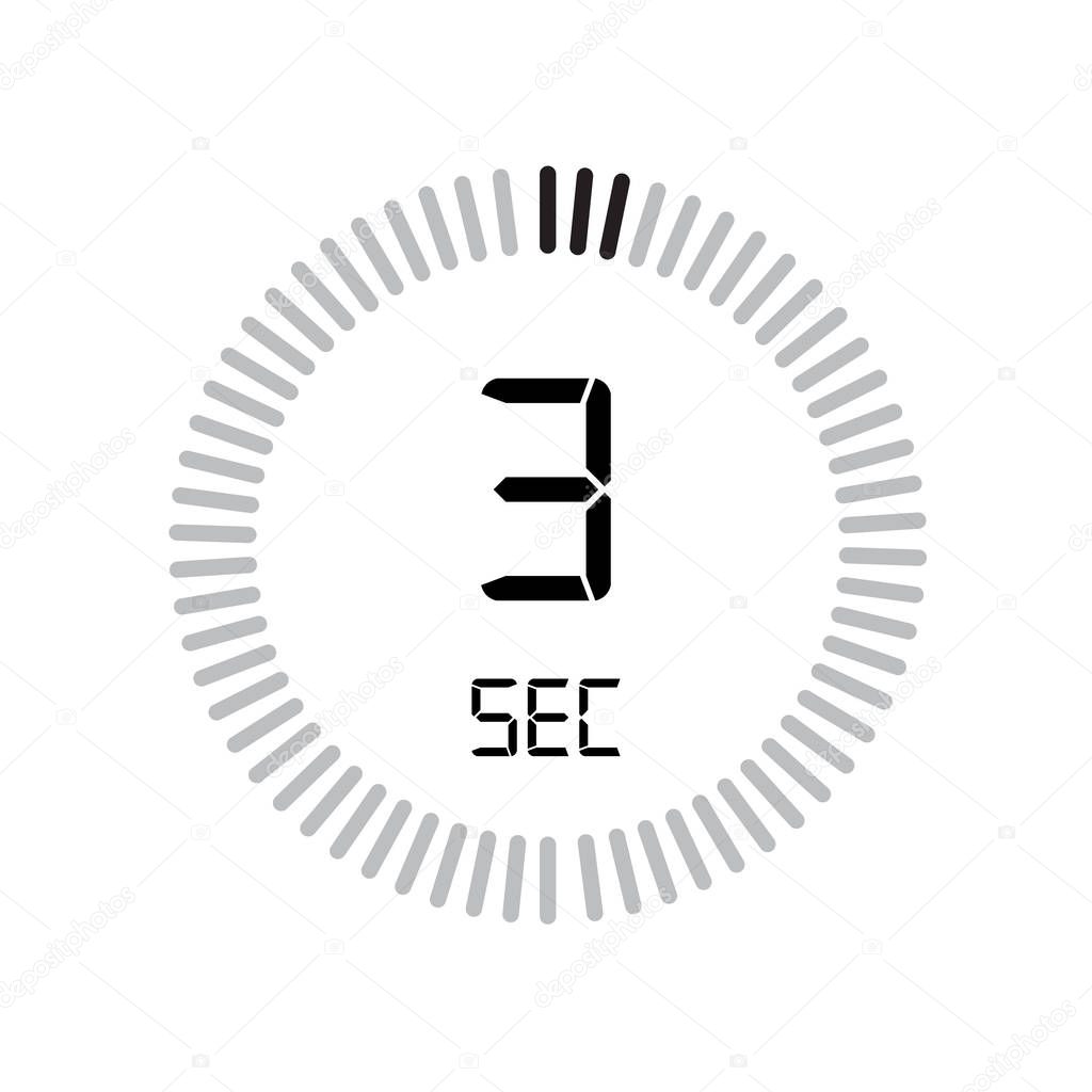 The 3 seconds icon, digital timer, simply vector illustration 
