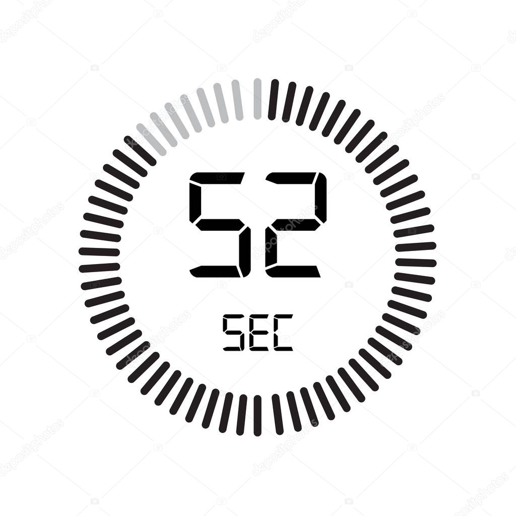 The 52 seconds icon, digital timer, simply vector illustration 