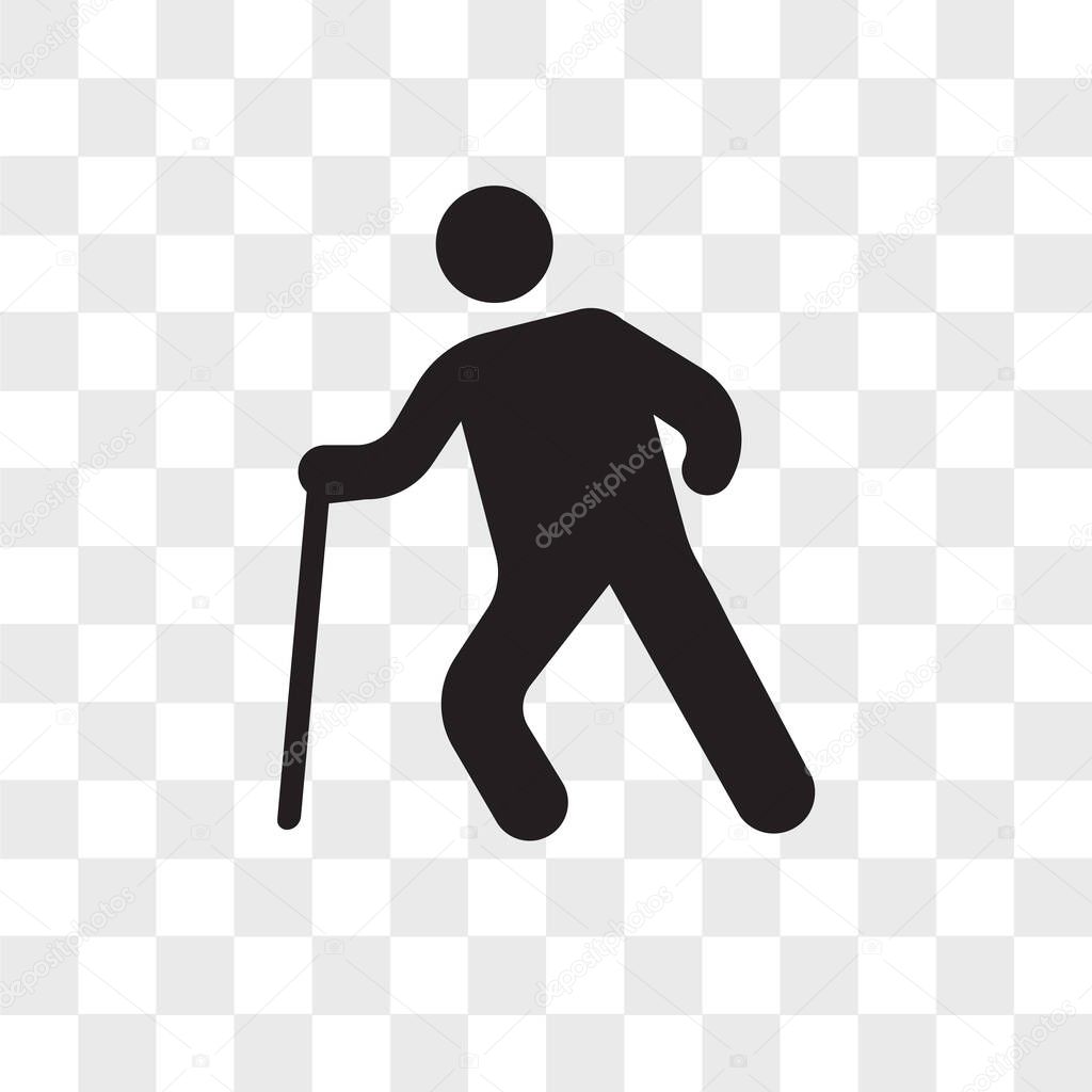 Old man walking vector icon isolated on transparent background, Old man walking logo concept