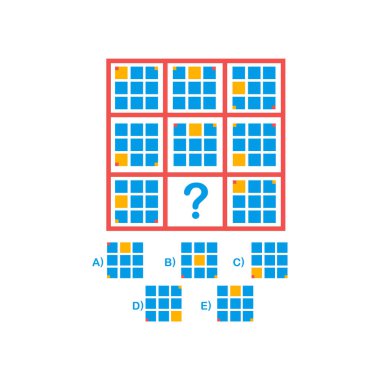 Choose correct answer. IQ test. Logical task, educational game for students. development of logic, iq. Task game exam what comes next, Vector illustration