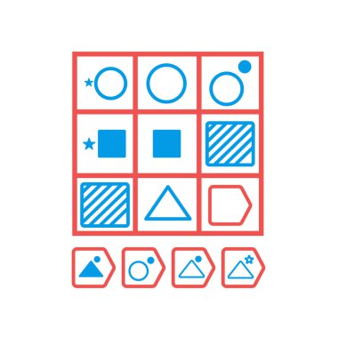 Choose correct answer. IQ test. Logical task, educational game for students. development of logic, iq. Task game exam what comes next, Vector illustration