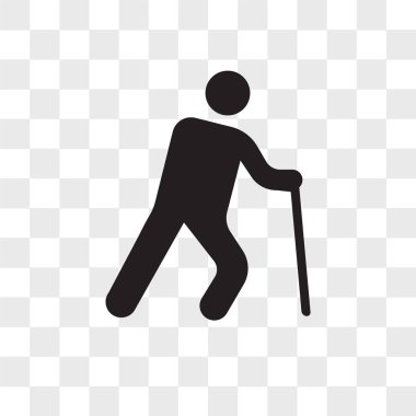 Baston vektör simgesine sahip yaşlı adam şeffaf arkaplanda izole edildi