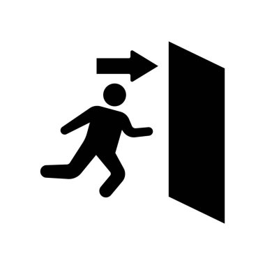 Acil çıkış simgesi vektörü beyaz arkaplanda izole edildi, acil durum