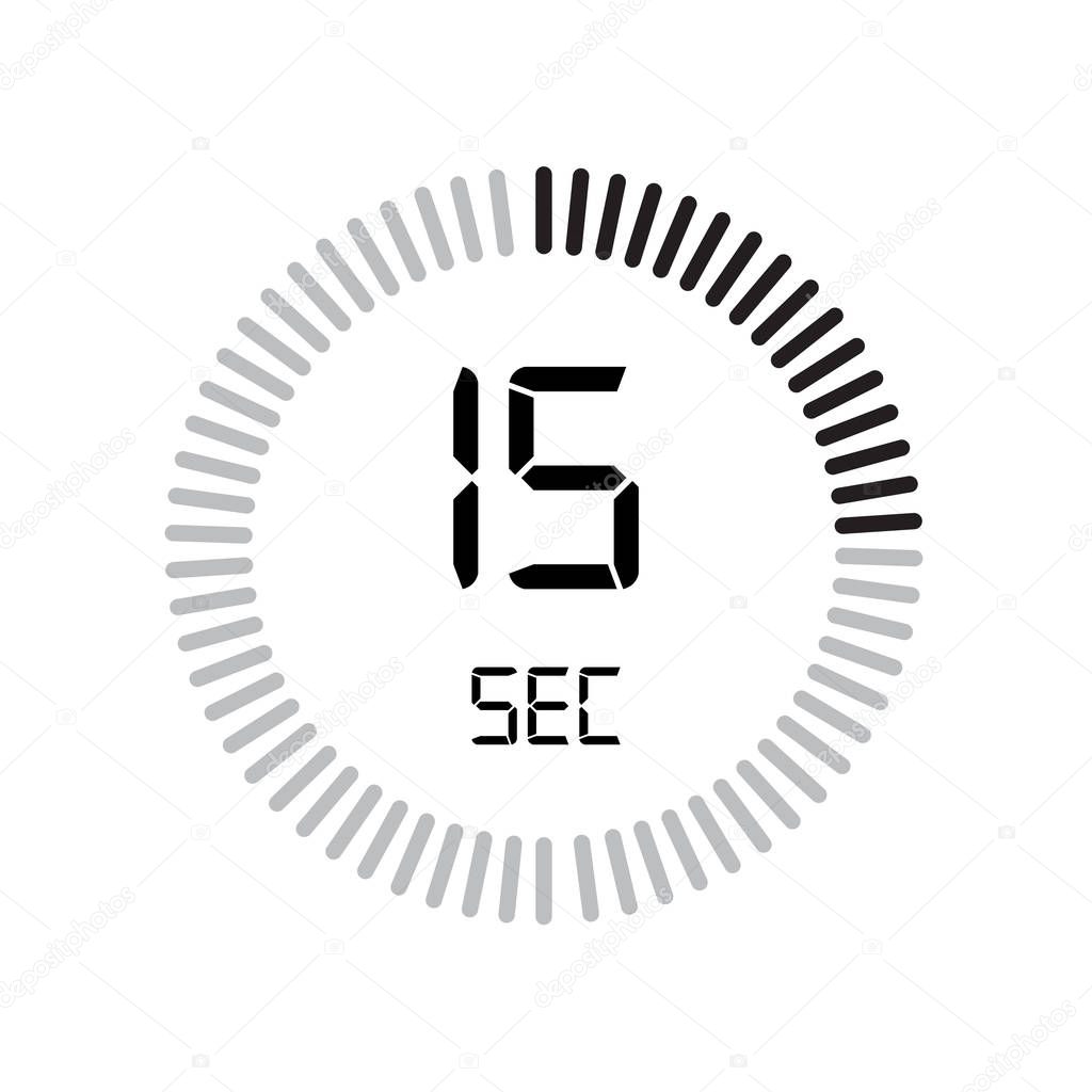 The 15 seconds icon, digital timer, simply vector illustration 
