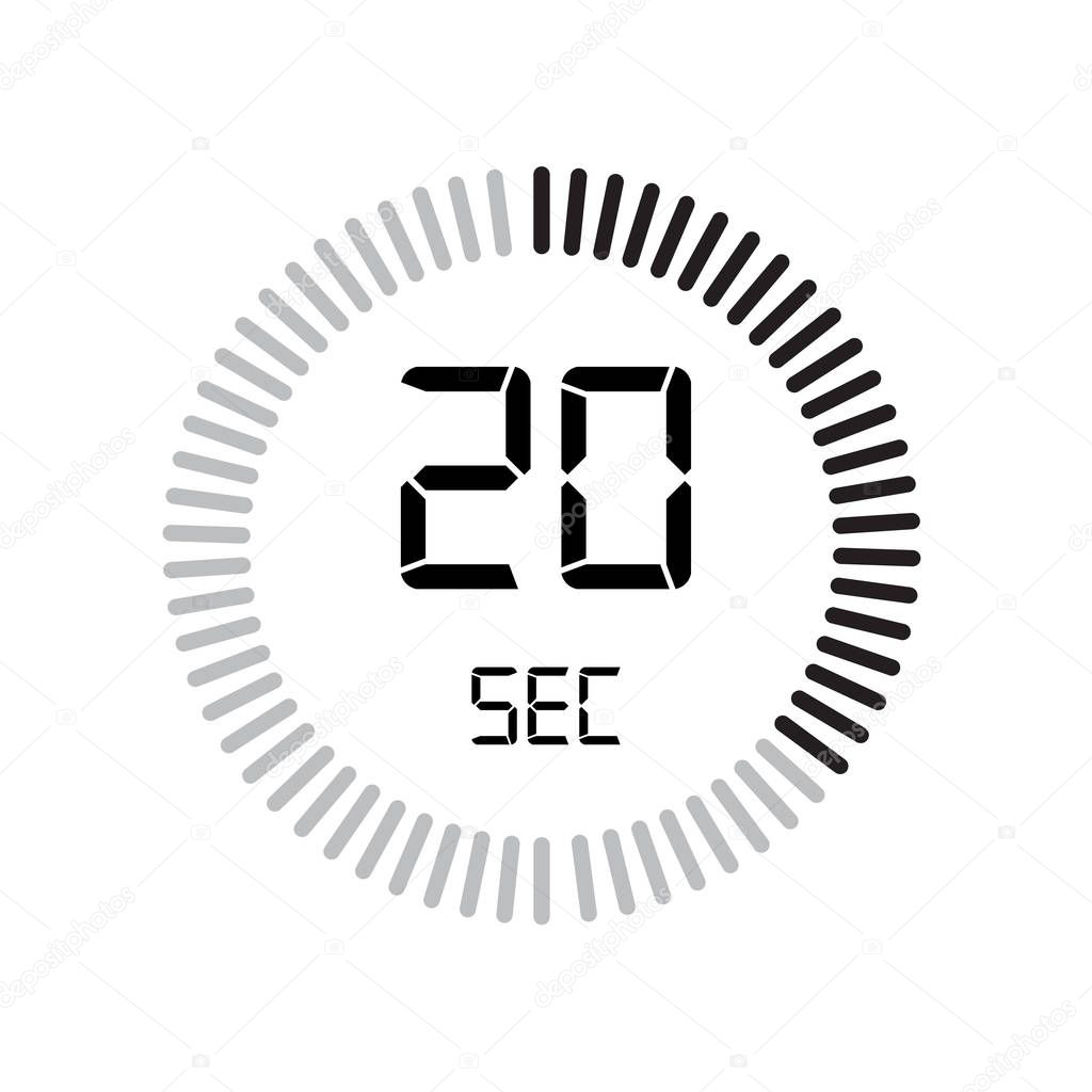 The 20 seconds icon, digital timer, simply vector illustration 