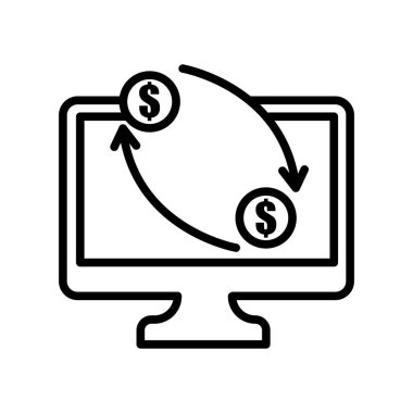 Çevrimiçi bankacılık simgesi vektör işareti ve sembol beyaz torba üzerinde izole