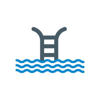 Yüzme Havuzu simge vektör işareti ve beyaz arkasında izole sembolü