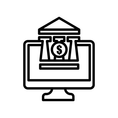 Çevrimiçi bankacılık simgesi vektör işareti ve sembol beyaz torba üzerinde izole