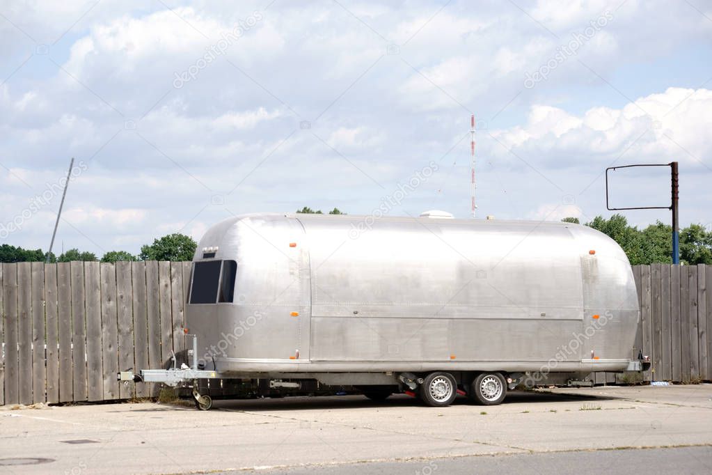 Silver-colored caravan