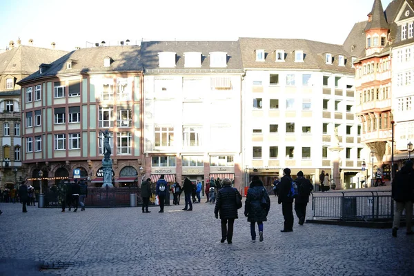 Römerberg Frankfurt gegen Licht — Stockfoto