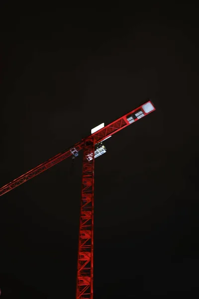 Crane Night Illuminated Construction Crane Night Dark — Stock Photo, Image