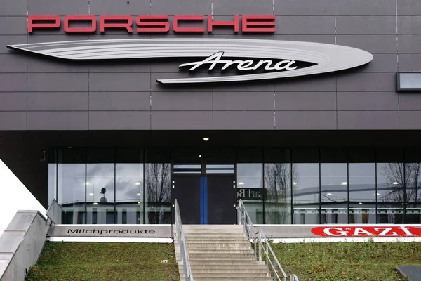 Porsche Arena Stuttgart Skleněné Dveře Moderní Fasádou Porsche Arena Února — Stock fotografie