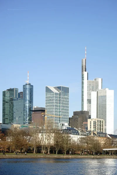Finanční Čtvrť Panorama Frankfurtu Panorama Bankovní Čtvrti Frankfurtu Mohanu — Stock fotografie
