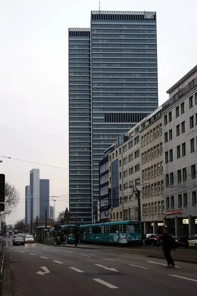 Mainzer Landstrasse Frankfurt Moderne Wolkenkrabbers Zoals Volksbank Toren Hotels Alsmede — Stockfoto