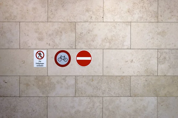 Warning Sign Marble Wall Red Traffic Signs Passage Forbidden Marble — Stock Photo, Image