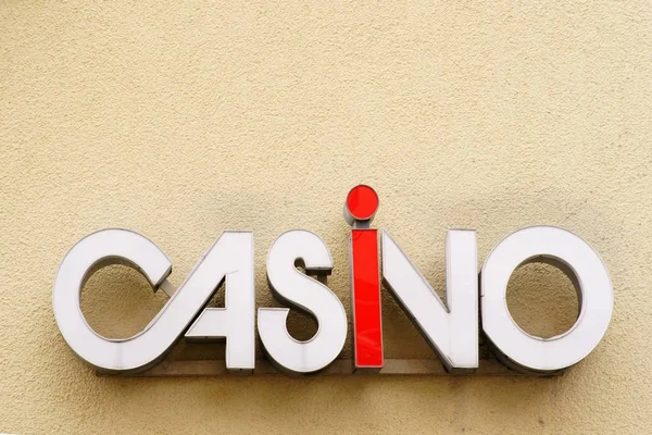 Casino Sign Closeup Casino Signboard Yellow Plaster Facade — Stock Photo, Image