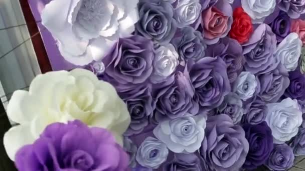 Камера Рухається Повз Пейзажі Великих Паперових Квітів — стокове відео