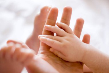 Bir yetişkinin elinde yeni doğmuş bir bebeğin eli.