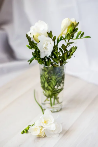 bir bardak beyaz Frezya çiçek