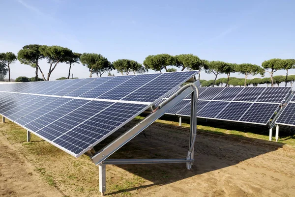 Zonnepanelen Een Fotovoltaïsche Kerncentrale Stockfoto