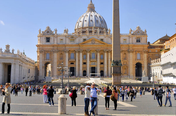 SAINT PETER'S BASILICA, ROME- APRIL 13: St Peter's Basilica, in Vatican city, destination for tourists and pilgrims from all over the world. April 13, 2013 in Rome, Italy.