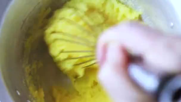 Polenta Dish Boiled Yellow Cornmeal Pouring Cornmeal Boiling Water Stirring — Stock Video