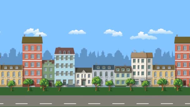Animação Cidade Dos Desenhos Animados Full — Vídeo de Stock