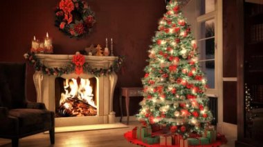Noel için güzel dekore edilmiş oturma odası