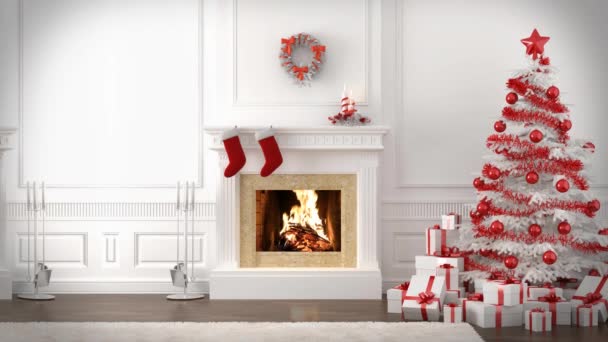 Sala Estar Navidad Chimenea — Vídeo de stock