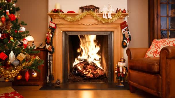 Christmas Living Room Fireplace — Stock Video