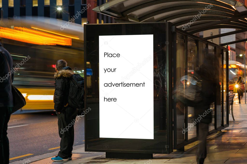Blank outdoor advertising shelter 