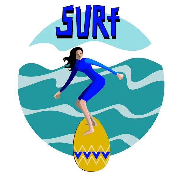 Surf. Surfista y gran ola. gráfico de surf. Diseño de camiseta. Tipografía surf — Vector de stock
