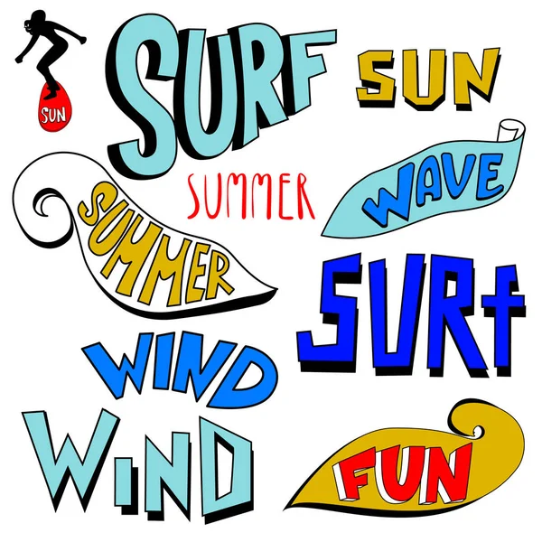 Surfen. Surfer und große Welle. Surfgrafik. T-Shirt-Design. Typografie-Surfen — Stockvektor