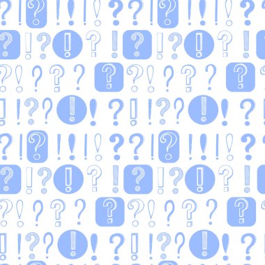 Soru ve ünlem işaretlerinin beyaz zemin üzerinde siyah çizgili vektör el çizimi deseni